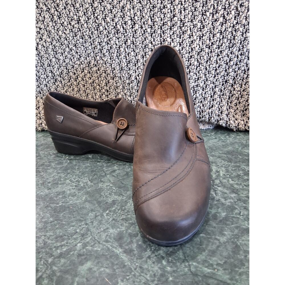 Keen Mora Button 1014106 Clogs Womens Sz 10 Brown Leather Slip On Casual Shoes - Picture 3 of 10
